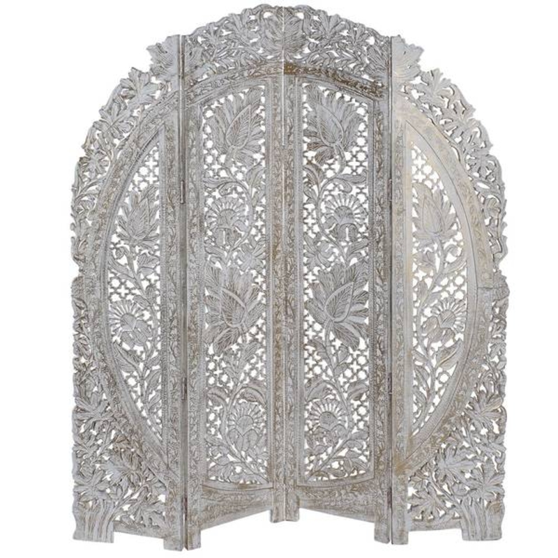 Biombo decapé natural madera tallada Yedra