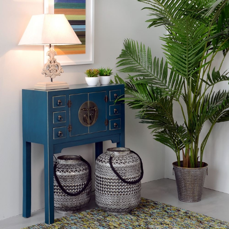 Consola de 2 puertas y 6 cajones oriental de madera