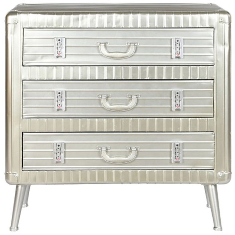 Cajonera de metal y MDF tres cajones plateada Maleta