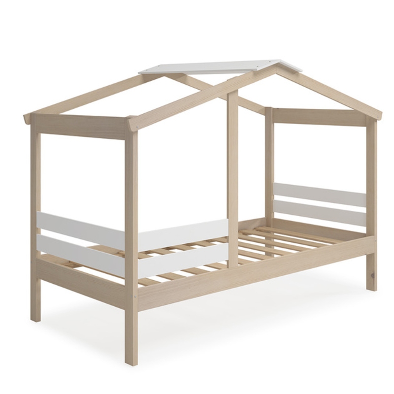 Cama Infantil Montessori Casita Con Barandilla Angel 90x190 cm Cera Blanca - Imagen 2