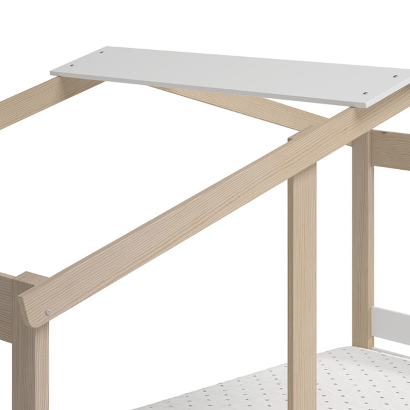 Cama Infantil Montessori Casita Con Barandilla Angel 90x190 cm Cera Blanca - Imagen 4