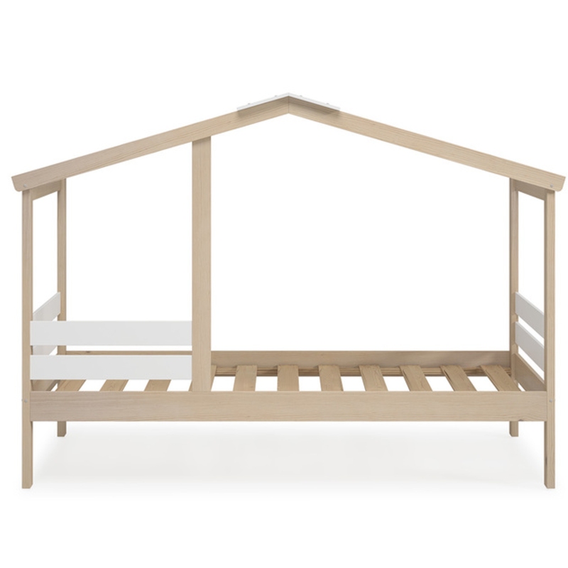 Cama Infantil Montessori Casita Con Barandilla Angel 90x190 cm Cera Blanca - Imagen 5