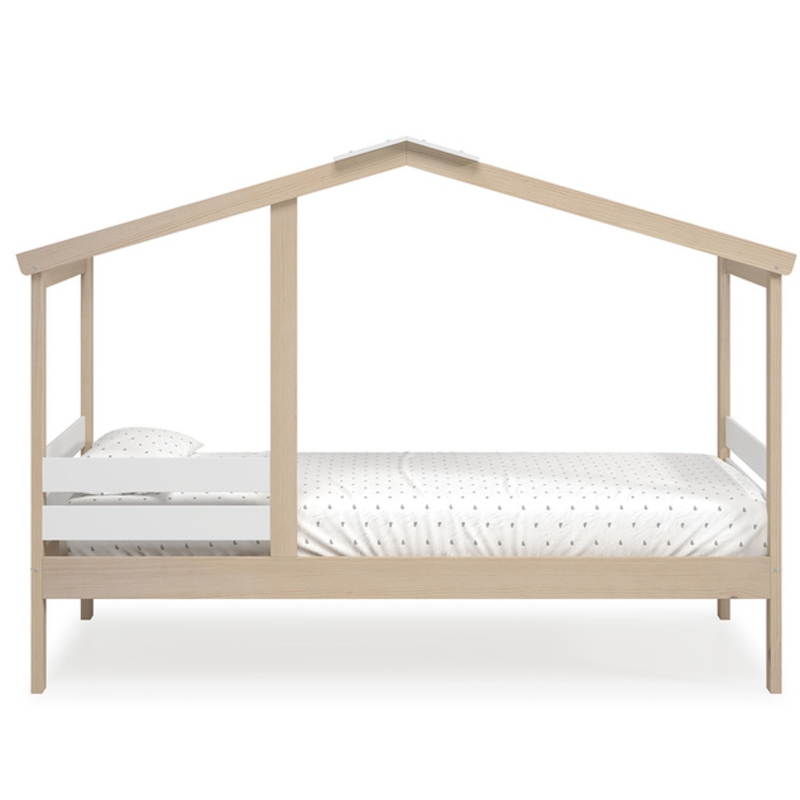 Cama Infantil Montessori Casita Con Barandilla Angel 90x190 cm Cera Blanca