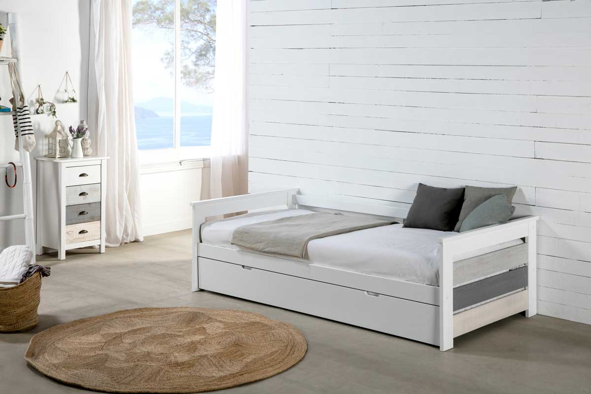 Cama Nido con cama de arrastre elevable Blue Times 90x190cm