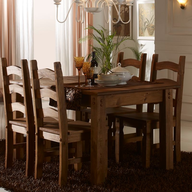 Conjunto mesa extensible y sillas salón comedor estilo rústico cera nogal Veracruz