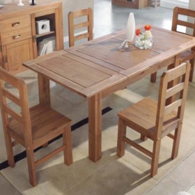 Conjunto mesa extensible y sillas de comedor rústico cera nogal Jalisco