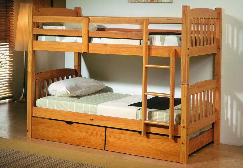 Litera Juvenil Pino color Miel-Litera de madera de 90 x 190 cm - Imagen 2