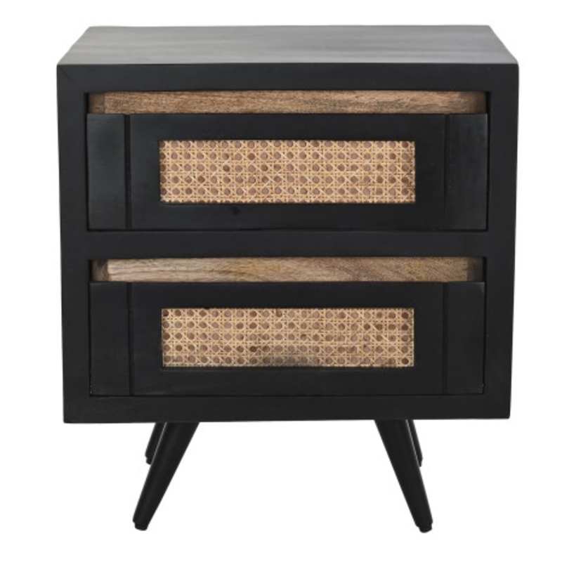 Mesita de noche mango ratán negro