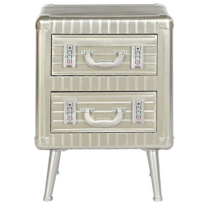 Mesita de noche metálica dos cajones plateada 46x39x63