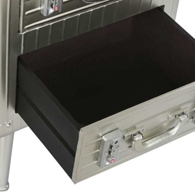 Mesita de noche metálica dos cajones plateada 46x39x63 - Imagen 3