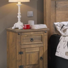 Mesita de noche rústica 1 puerta 1 cajón nogal Nuevo Arizona