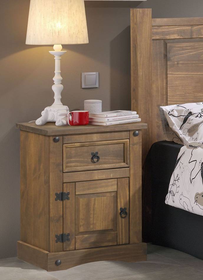 Mesita de noche rústica 1 puerta 1 cajón nogal Nuevo Arizona