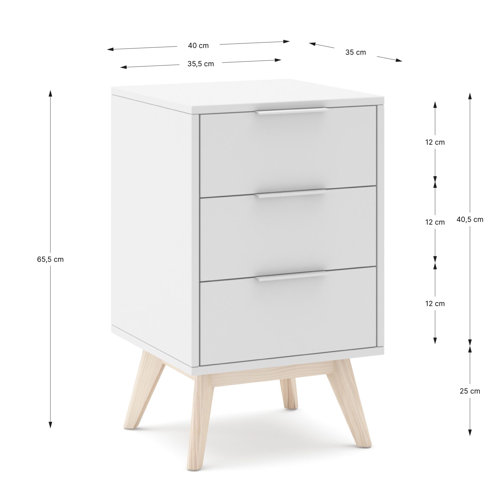 Mesita de noche tres cajones blanco Nórdica - Imagen 2