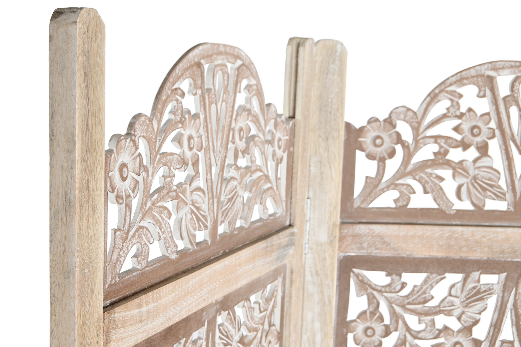 Biombo mango tallado decapé blanco Modelo Estrella - Imagen 3