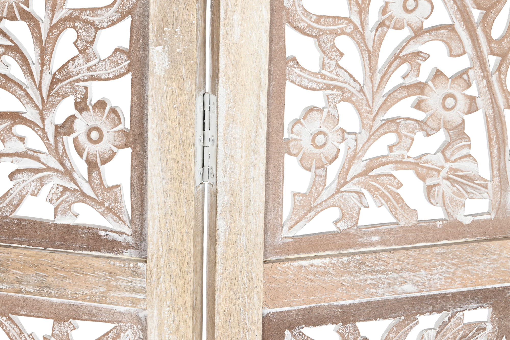 Biombo mango tallado decapé blanco Modelo Estrella - Imagen 2