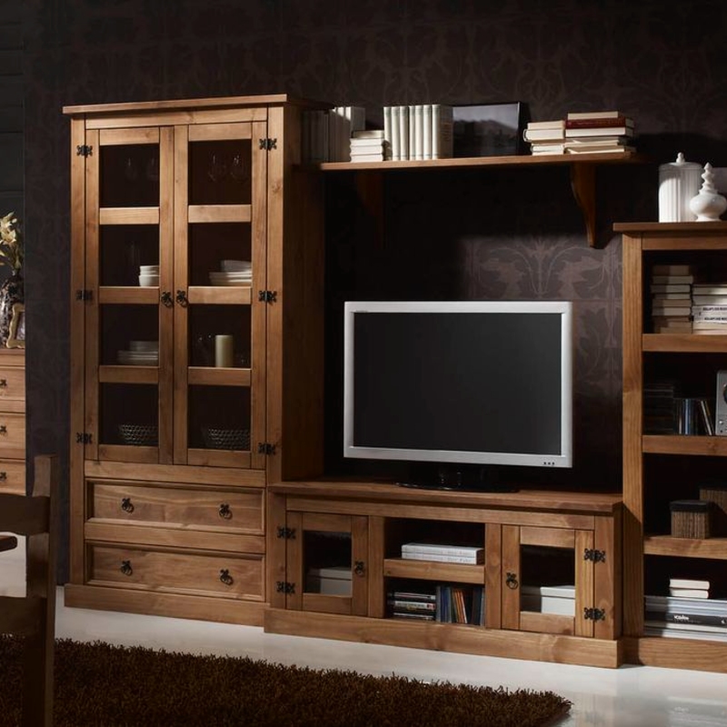 Composición mueble salón-comedor rústico nogal Veracruz I