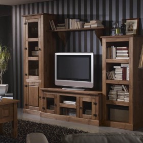 Composición mueble salón-comedor rústico nogal Veracruz III