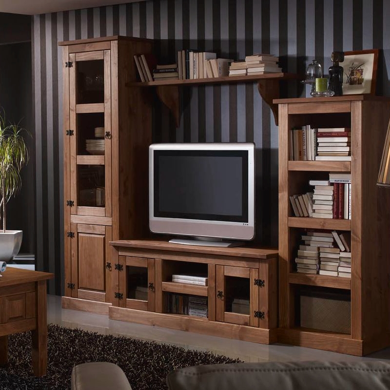 Composición mueble salón-comedor rústico nogal Veracruz III