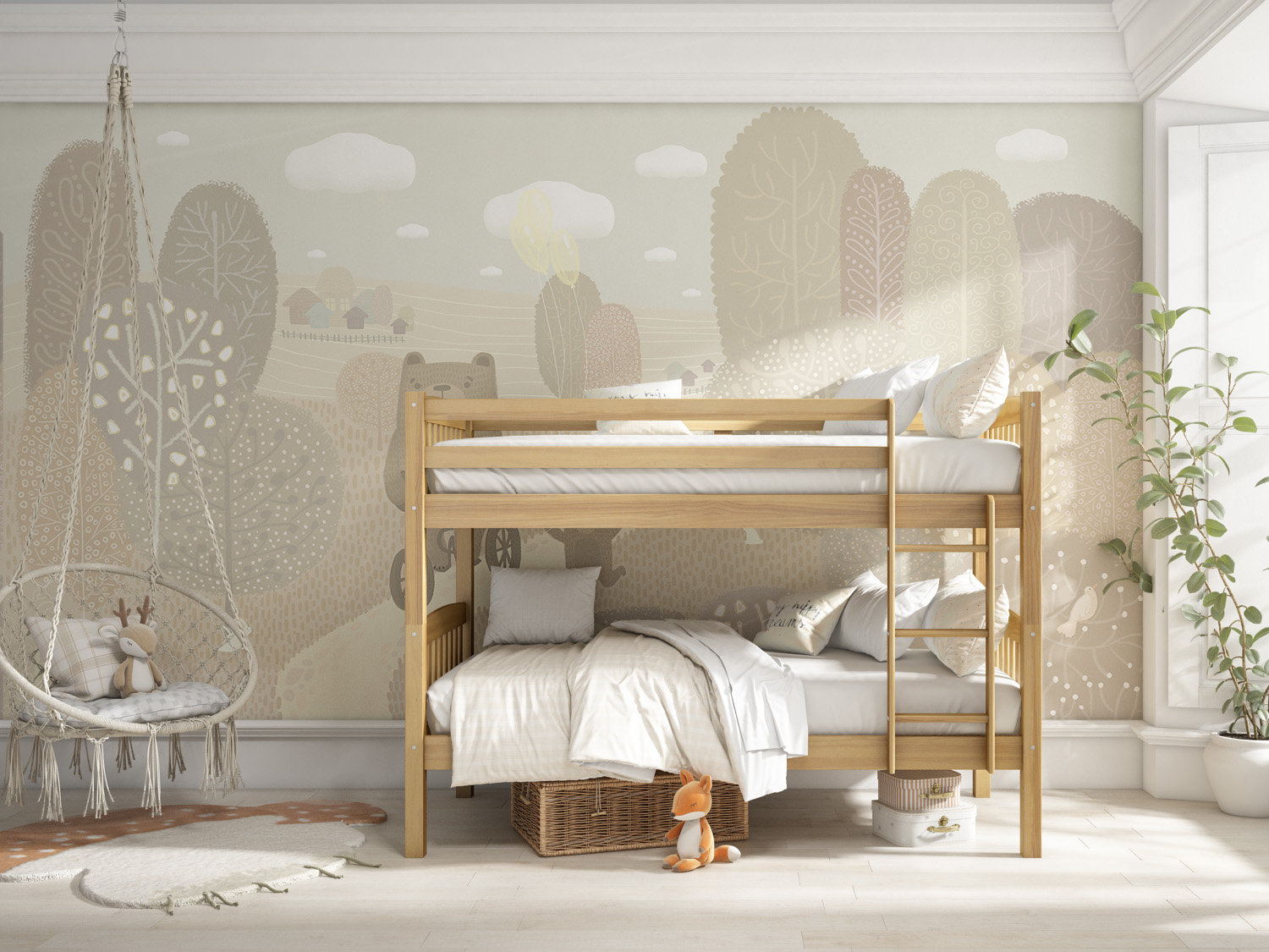 Litera Juvenil Pino color Miel-Litera de madera de 90 x 190 cm