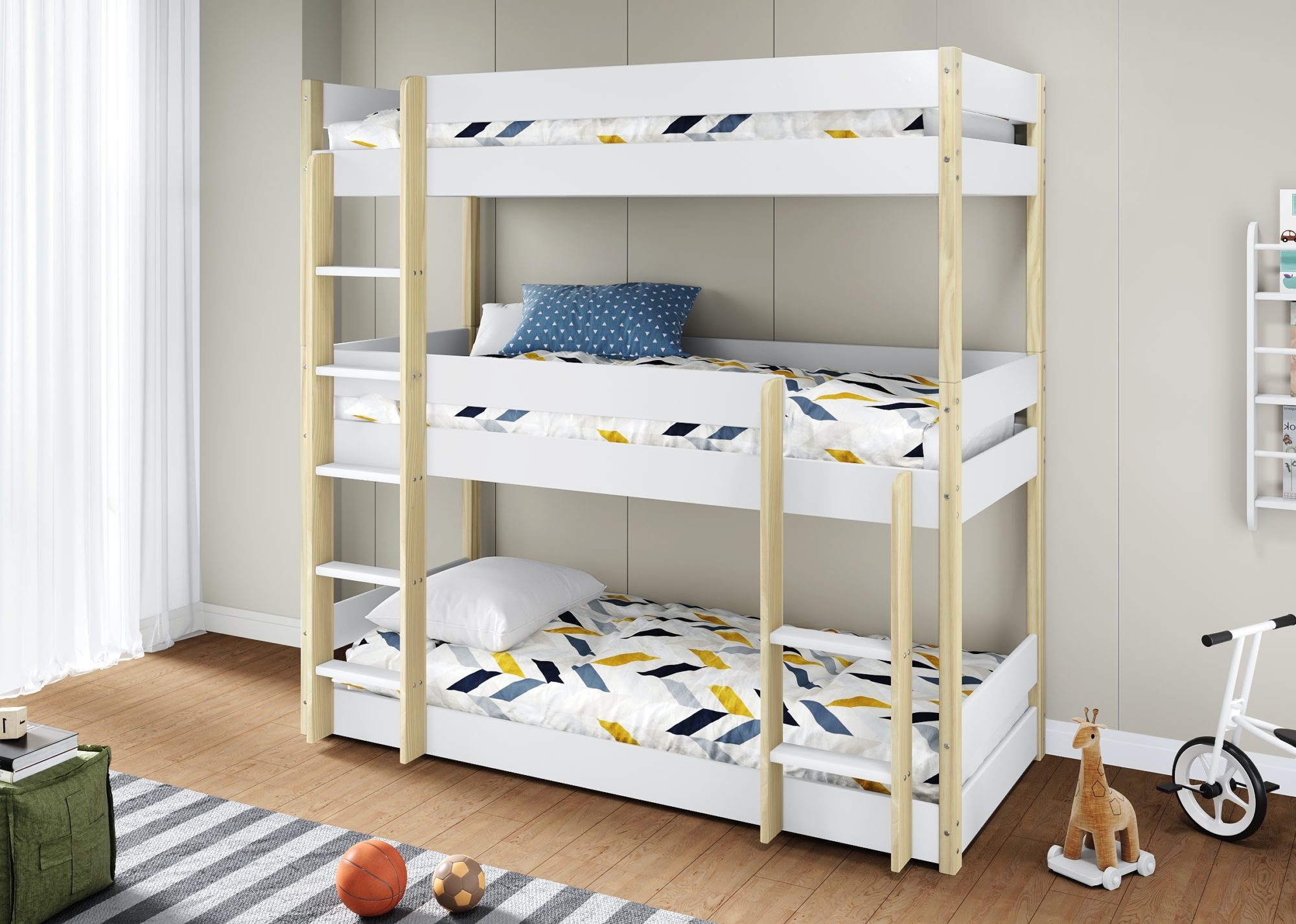 Litera Tres Camas 90 CM -Litera Juvenil Triple-Litera con Cama Montessori - Imagen 3